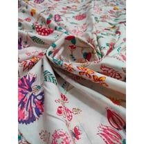 India Hand Block Cotton Prints Bohemian Ethnic Fabric Beige Floral Dressmaking