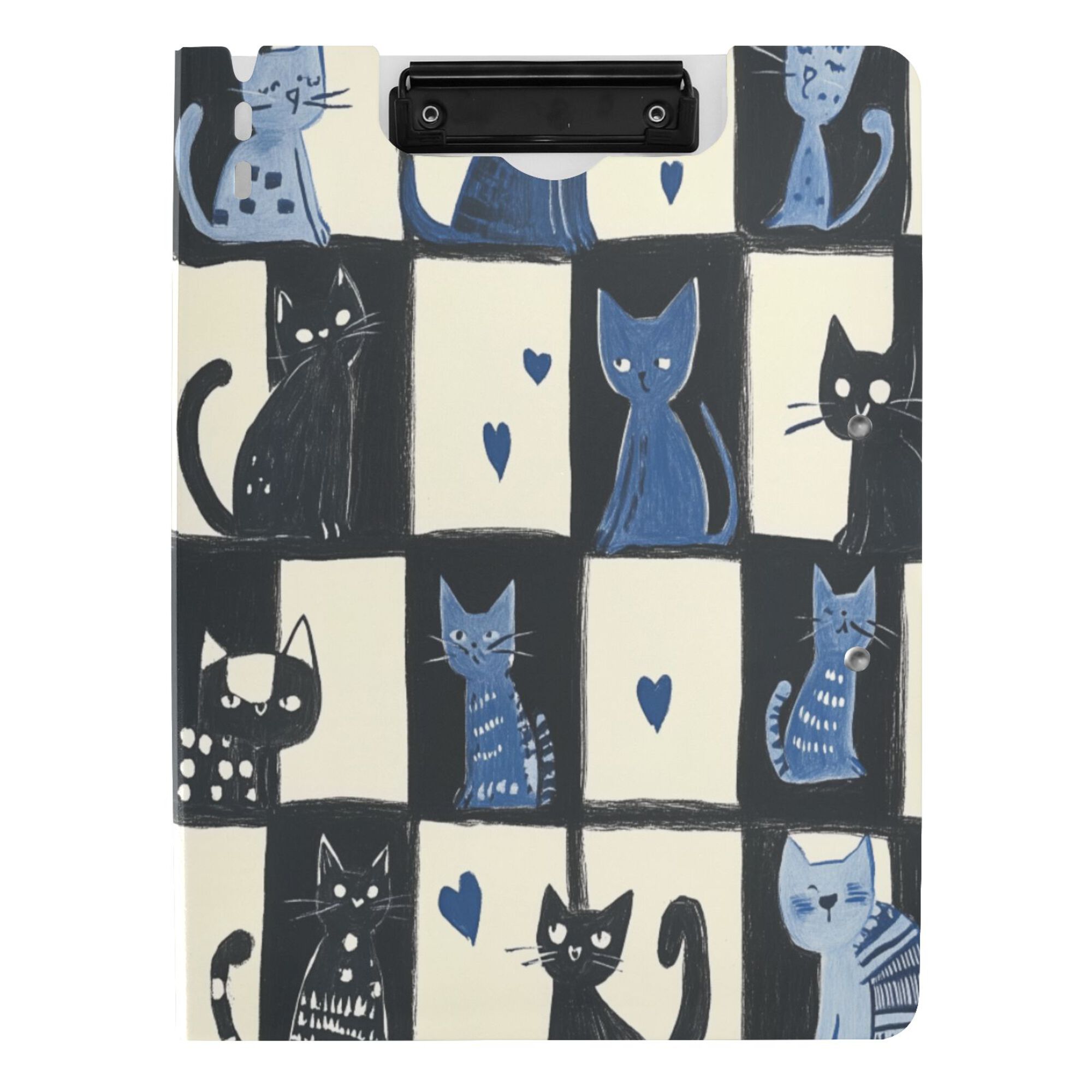 FORMRS A4 Clipboard Folder with Pen Holder Horizontal Foldable School Office Binder, Black and Blue Cat