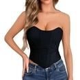 thumbnail image 2 of Elainilye Fashion Women's Corset Tube Top Ladies Sexy Solid Flower Strappy Strapless Underbust Tight Waist Vintage Shapewear,Black, 2 of 9