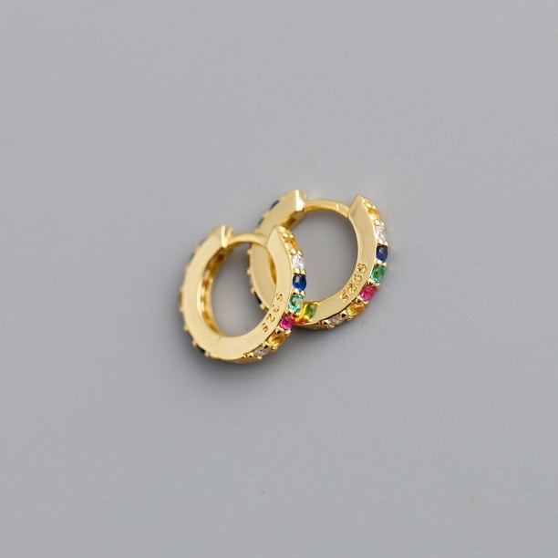 Pendientes de circonitas de color con microincrustaciones redondas de plata esterlina S925 de 7 mm para mujer de Europa y Estados Unidos