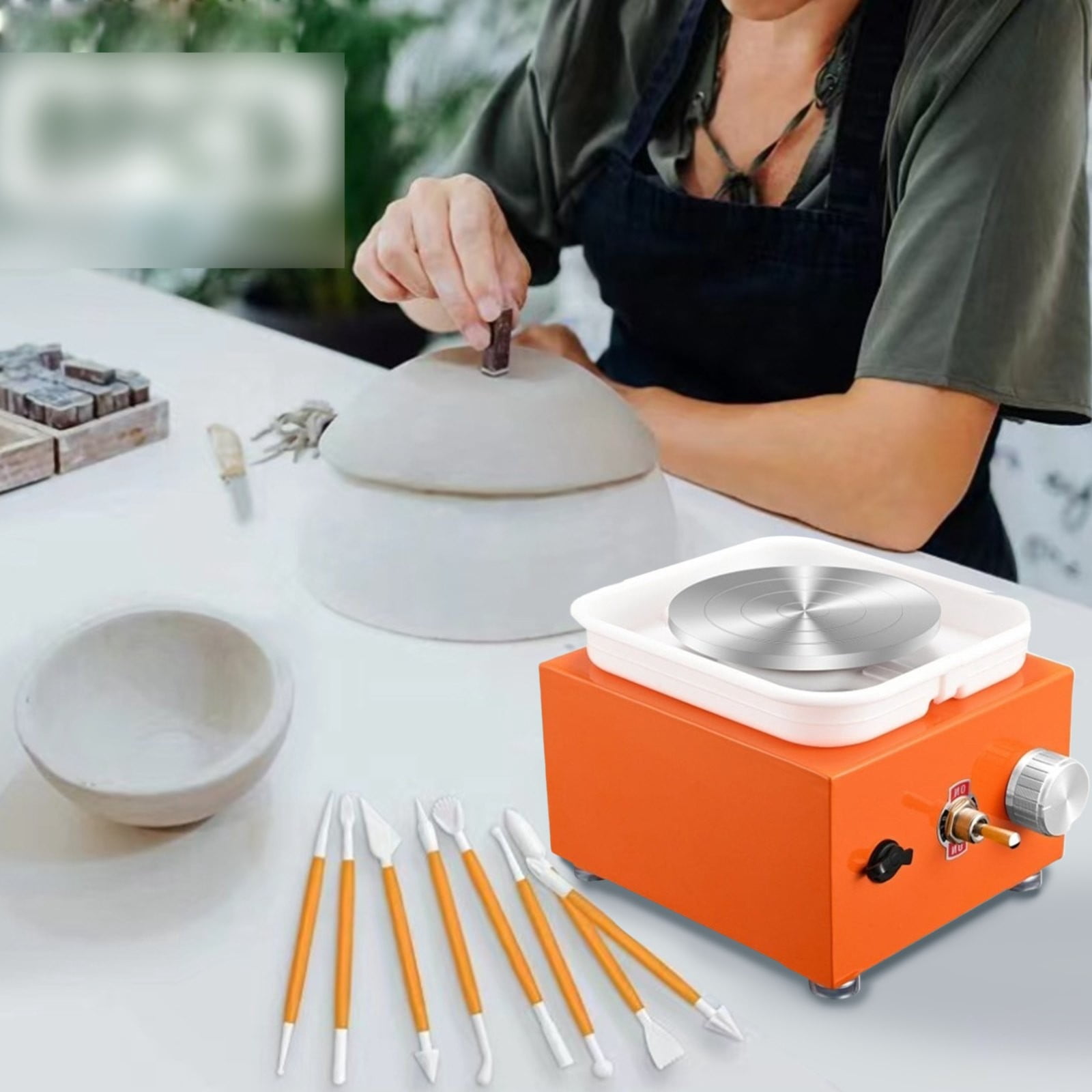 XUFLVPSEF Large Electric Pottery Wheel Forming Machine Ceramic Clay Wheel with Foot Pedal Detachable Basin DIY Tools for Adults Beginners Clearance Sale Blue