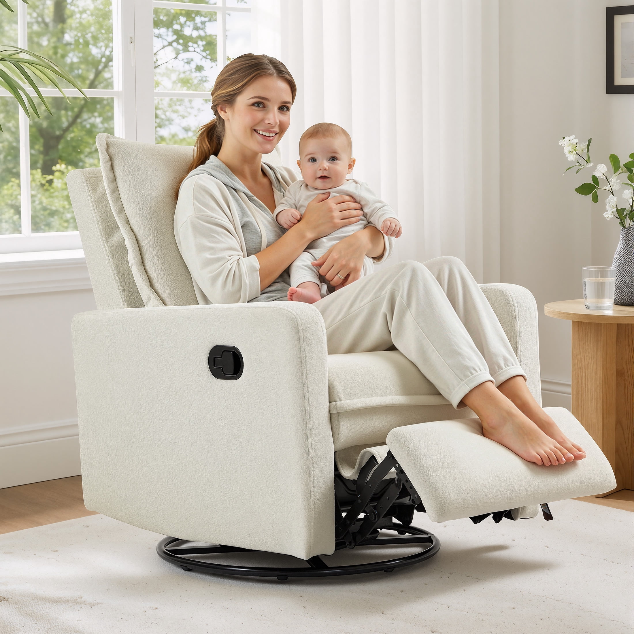 HSUNNS 360° Swivel Rocker Recliner for Adults, Small Rocking Recliner for Small Spaces, Glider Recliner for Nursery, Rocking Chair , Manual Recliner Chair for Living Room, Bedroom, White