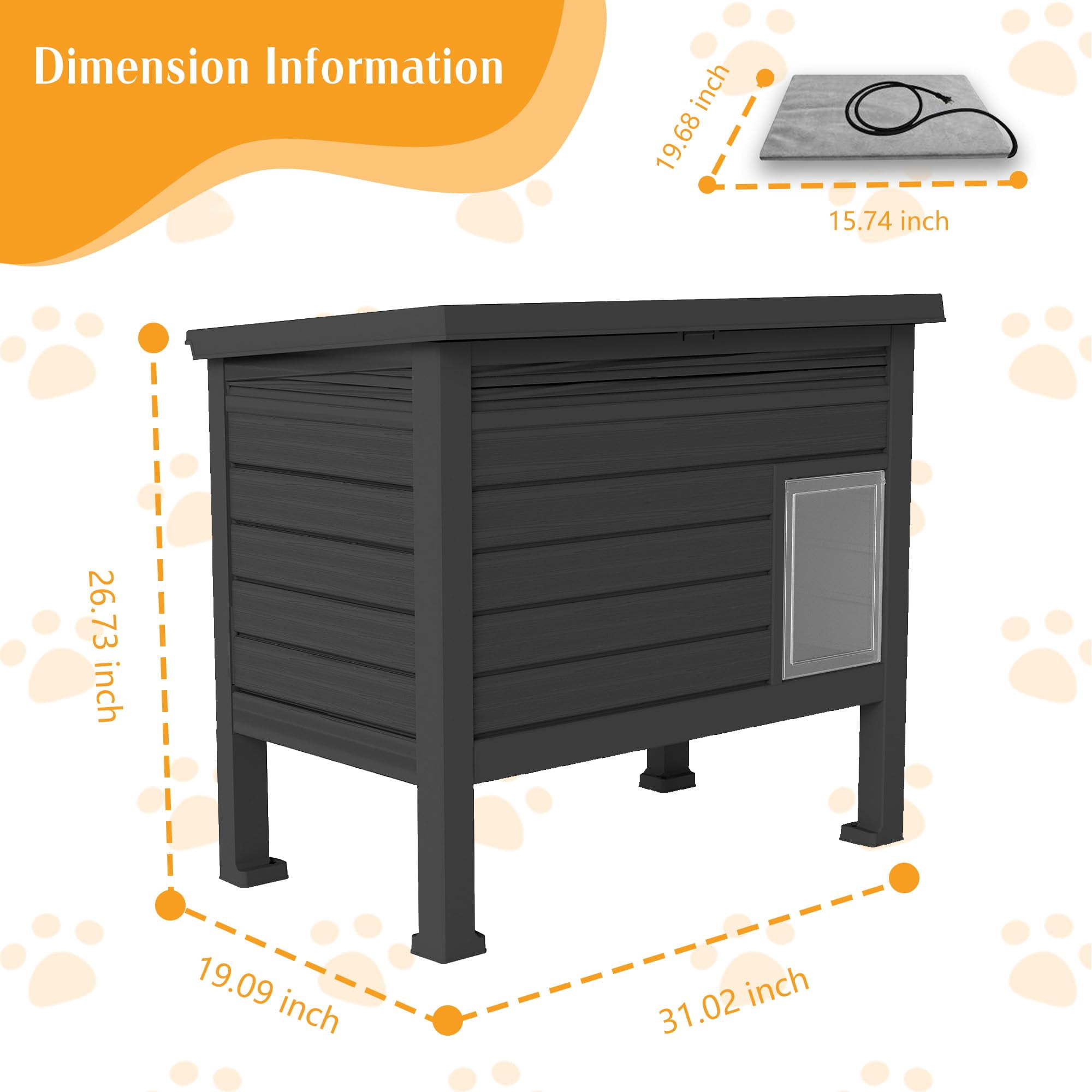 EasyUp Outdoor Cat House - Weatherproof Resin Cat Houses for Outdoor Cats, Durable & Insulated Shelter for Garden, Patio, or Backyard