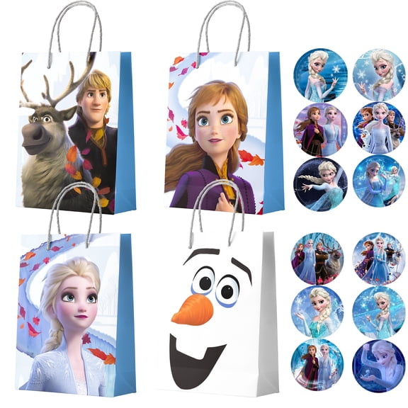 Elsa Princess Birthday Party Supplies, 24pcs Elsa & Anna Party Favor Bags 24pcs Stickers for Kids - Goodie Bags & Gift Bags