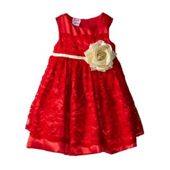 Blueberi Infant Girls Red Lace Party & Holiday Dress with Gold Rosette 12m