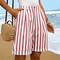 thumbnail image 2 of Cotton Linen Striped Shorts for Women 2026 Casual High Waist Pleated Shorts with Pockets Comfy Summer Shorts Red XXL, 2 of 4