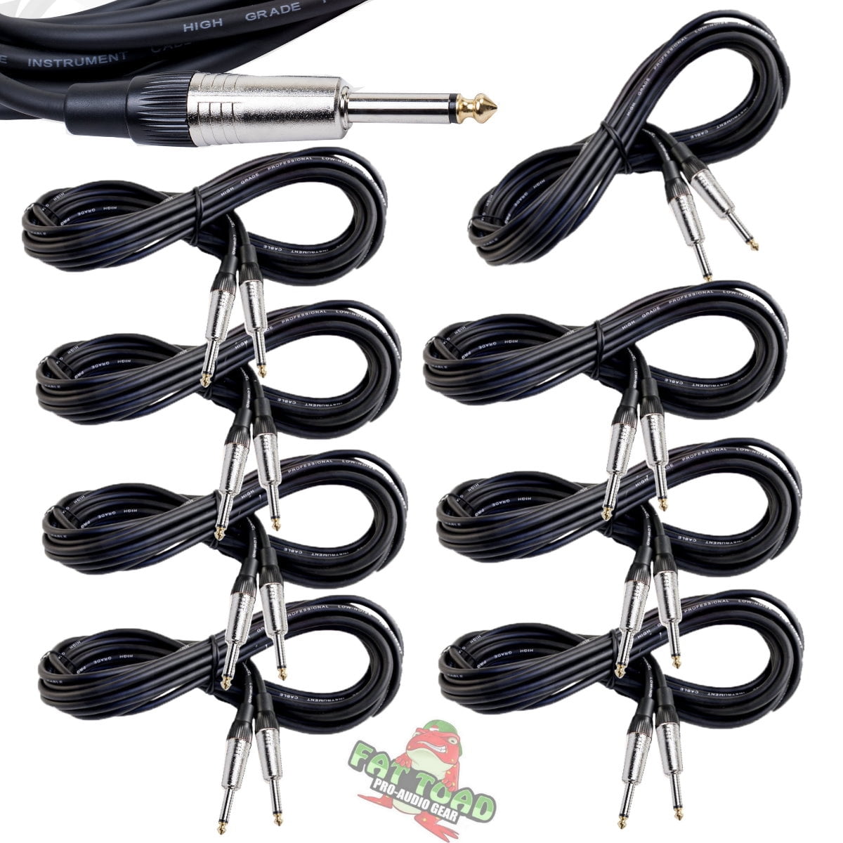 Fat Toad Guitar Cords (8 Pack) Instrument Cable - 20 AWG Patch Conductor for Electric or Acoustic Guitar, Bass, Keyboards & Pro-Audio Recording Studio - Shielded 20 FT 1/4 Inch Straight-End Wires