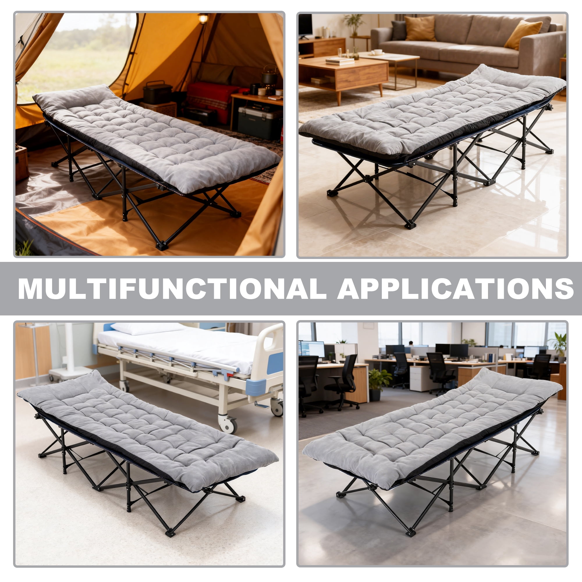 FlexWave 78" x 32" Folding Camping Cot with Mattress for Adults, 880 lb Heavy Duty Portable Guest Bed for Camping, Home & Travel