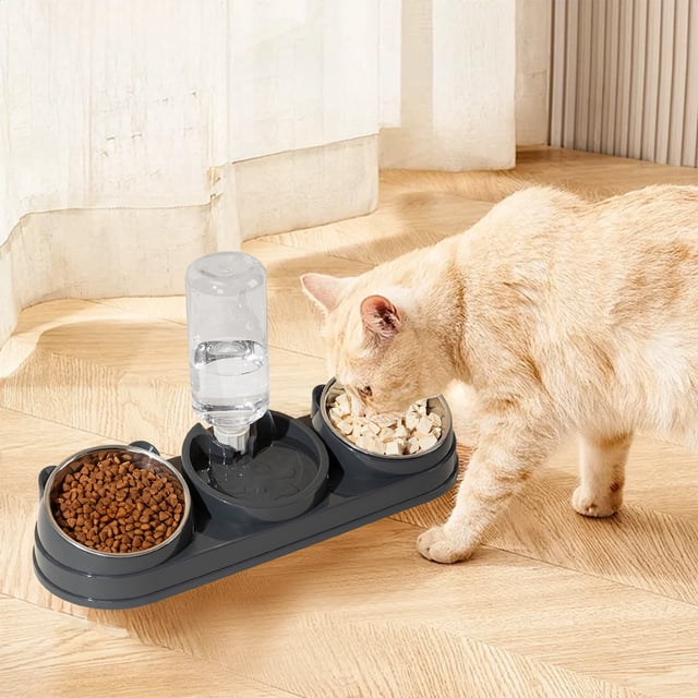UsRHHA Pet Bowl Two in One Feeder, Food Water Container for Cats Dogs, Inclined Neck Protection Design