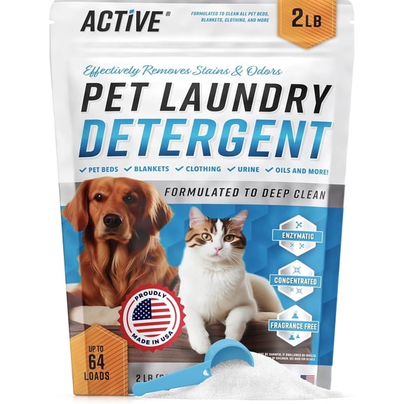 Active Pet Laundry Detergent, Enzyme Based Odor and Stain Lifter for Dog and Cat Bedding, HE Washer Safe, 64 Loads, 1 Pack