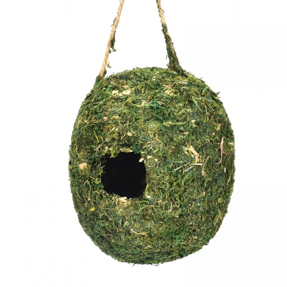 ACDANC Hanging Hummingbird House Nest for Outdoor, Creative Wooden Bird Nests Hibiscuser Grass Hand-Woven Birdhouse for Small Birds, Home & Garden Decor, 1 Pack, 4.7"X4.7"X5.5", Green