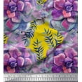 thumbnail image 1 of Soimoi Yellow polyester Crepe Fabric Leaves & Begonia Floral Print Sewing Fabric Yard 52 Inch Wide, 1 of 3