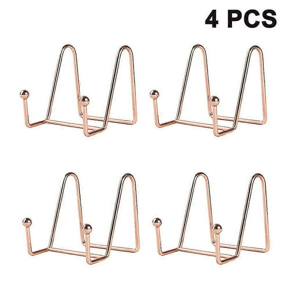 (Small-Rose gold)4pcs Plate Stands For Display Plate Holder Display Stand Metal Frame Holder Stand For Picture, Decorative Plate, Book, Photo Easel