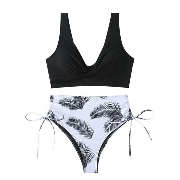 ibuvkizy Women Bikini Swim Top Tankinis Swimsuits for Women,Fashion Leaf Print Sexy Split Two Piece Swimsuit Padded Swimsuit Tops Ladies Girls Summer