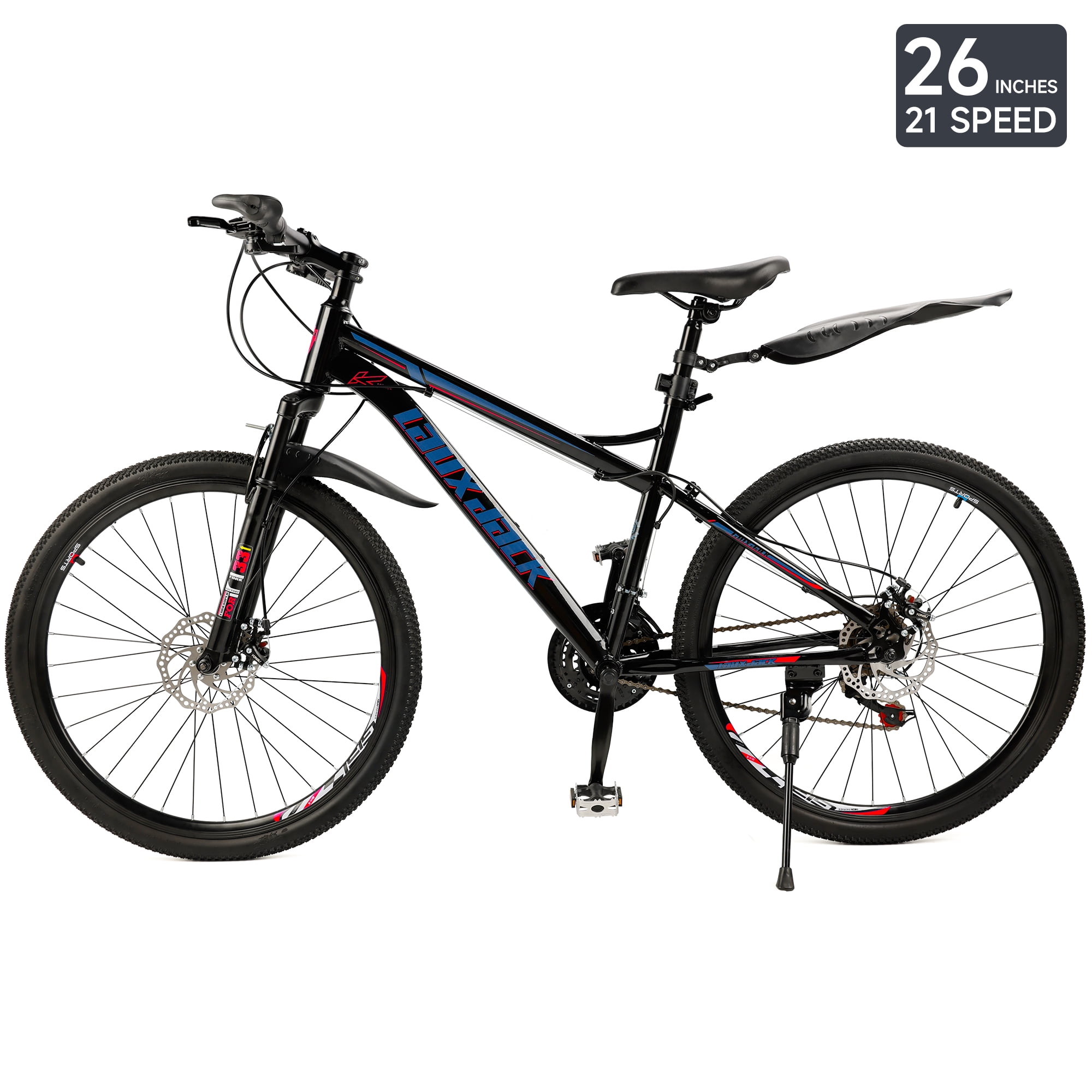 26 Inch Front Suspension Mens Mountain Bike, Shimano 21 Speed, Dual Disc Brake Bike for Men Womens Teen Adult Bicycle With Bike Lock And Air Pump