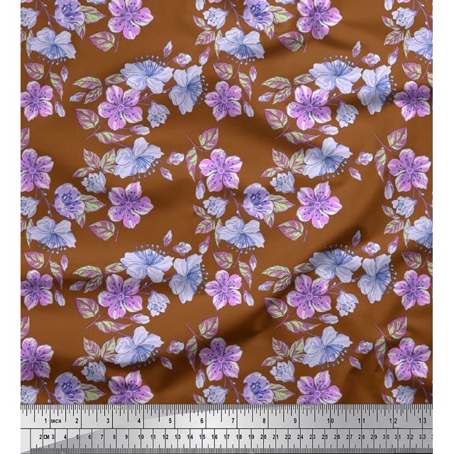 Soimoi Moss Georgette Fabric Leaves & Buttercup Floral Print Fabric by Yard 42 Inch Wide