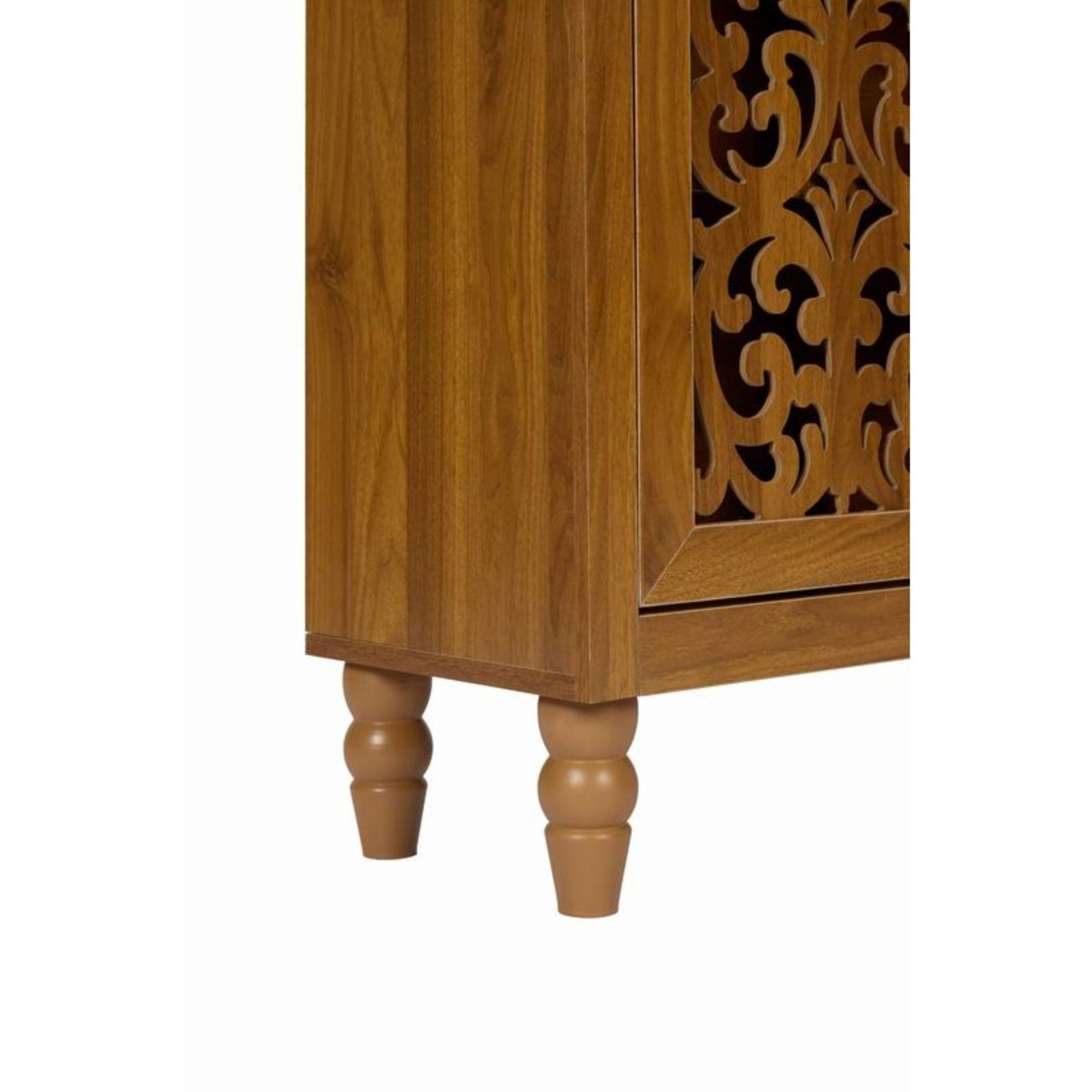 Noble House 67" Vintage Arched Storage Cabinet with Open Shelves, Carved Wood Bookcase, Walnut