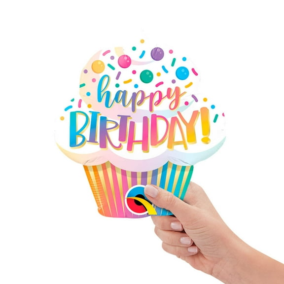 14 inch Mini Birthday Ombre Cupcake (Air-Fill Only) Qualatex Foil Mylar Balloon - Party Supplies Decorations