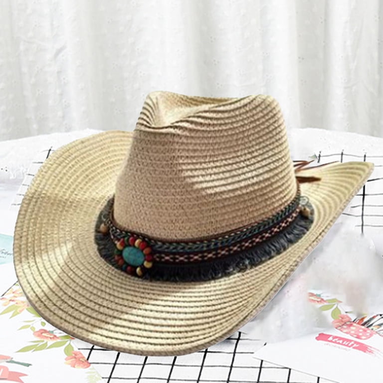 HEVIRGO Khaki Straw Sun Hat for Men, Wide Brim, Braided  display picture 3