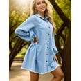 thumbnail image 2 of Zilcremo Women's Long Sleeve Babydoll Denim Dress Button Down Jean Shirt Dress with Pockets, 2 of 5