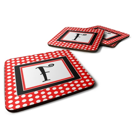 

Caroline s Treasures CJ1012-FFC Letter F Initial - Red Black Polka Dots Foam Coaster Set of 4 3 1/2 x 3 1/2