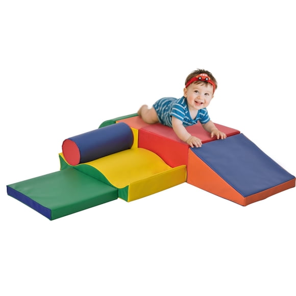 Soft Play Foam Climbing Blocks - 7 Piece Modular Set, Multi-Color, PU & EPE Foam, 15.7" Square. Ideal for Playrooms, Daycares & Early Development Activities. Safe & Easy to Clean.
