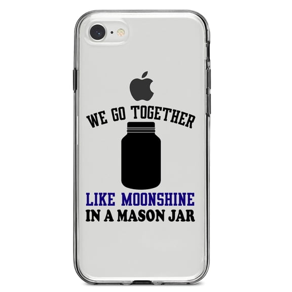 DistinctInk Clear Shockproof Hybrid Case for iPhone 7 8 SE (2020 Model) 4.7" Screen TPU Bumper Acrylic Back Tempered Glass Screen Protector - We Go Together Like Moonshine in a Mason Jar