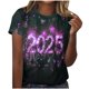 thumbnail image 2 of Fiudx Liquidación de Ofertas Flash Camiseta de Manga Corta con Cuello Redondo y Estampado de Año Nuevo Informal a La Moda para Mujer, 2 of 4