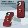 thumbnail image 3 of Decase Wallet Case for iPhone 15, Shockproof PU Leather Credit Card Slot with Built-in Rotation Ring Holder Stand Protective Cover Case , red, 3 of 8