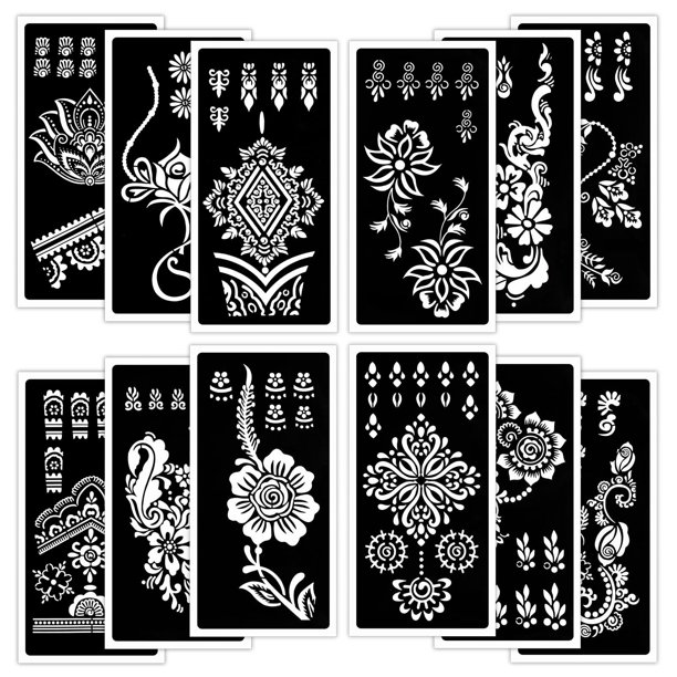 Qpout Tattoo Stencils, 12 Sheets Henna Temporary Tattoo Stencil Kit