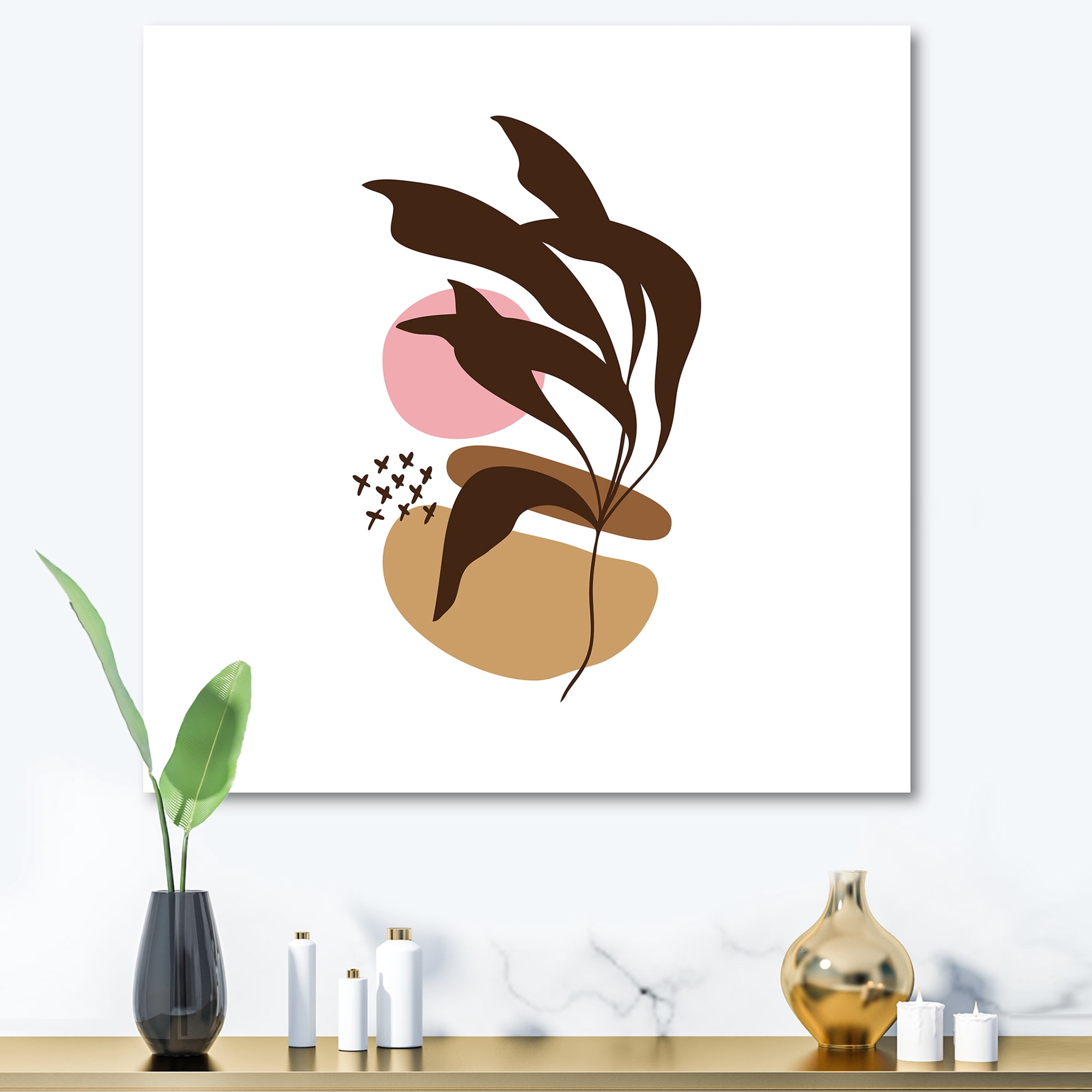 Designart ' Abstract Plants With Elementary Shapes ' Modern Canvas Wall Art Print