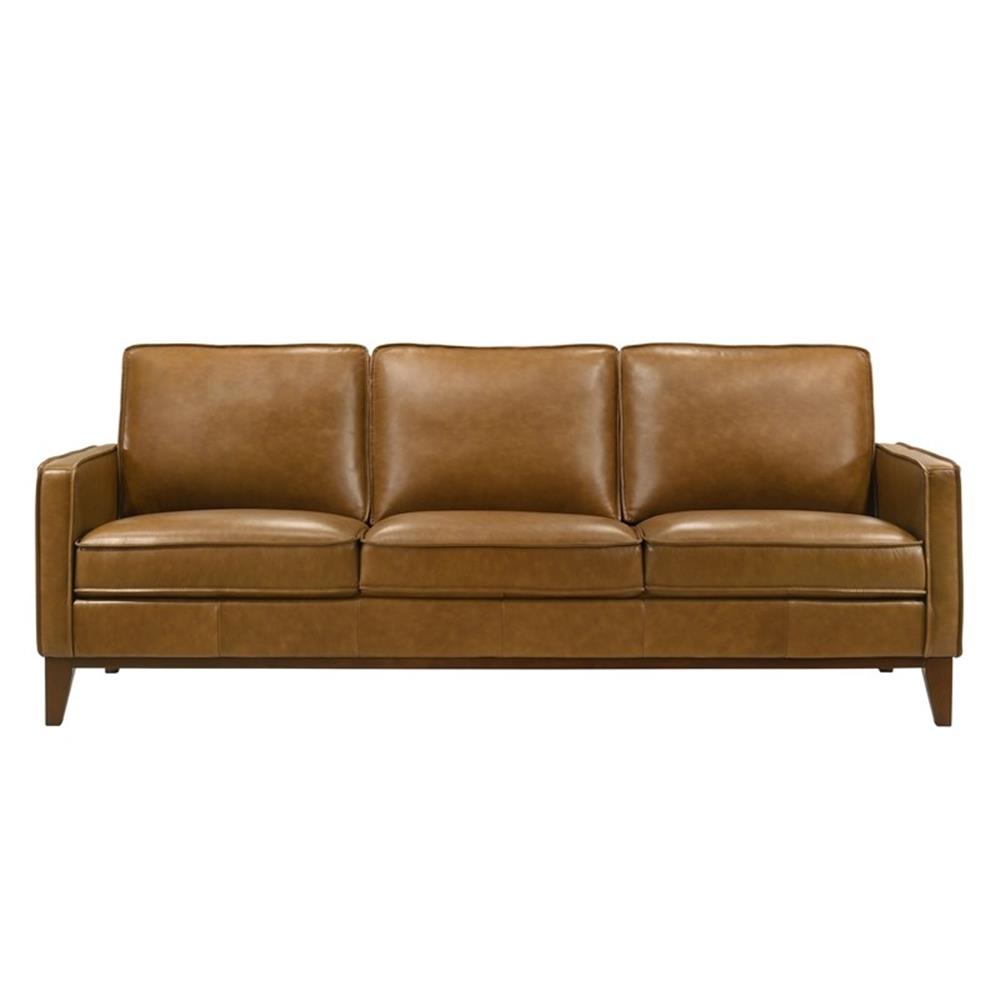 New Classic Furniture Caspar Leather Upholstered 3-Seater Sofa in Caramel