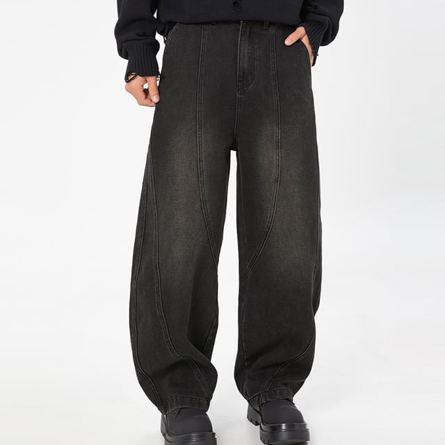 Pantalones de mezclilla rectos con bolsillos y estampado degradado vintage para hombre