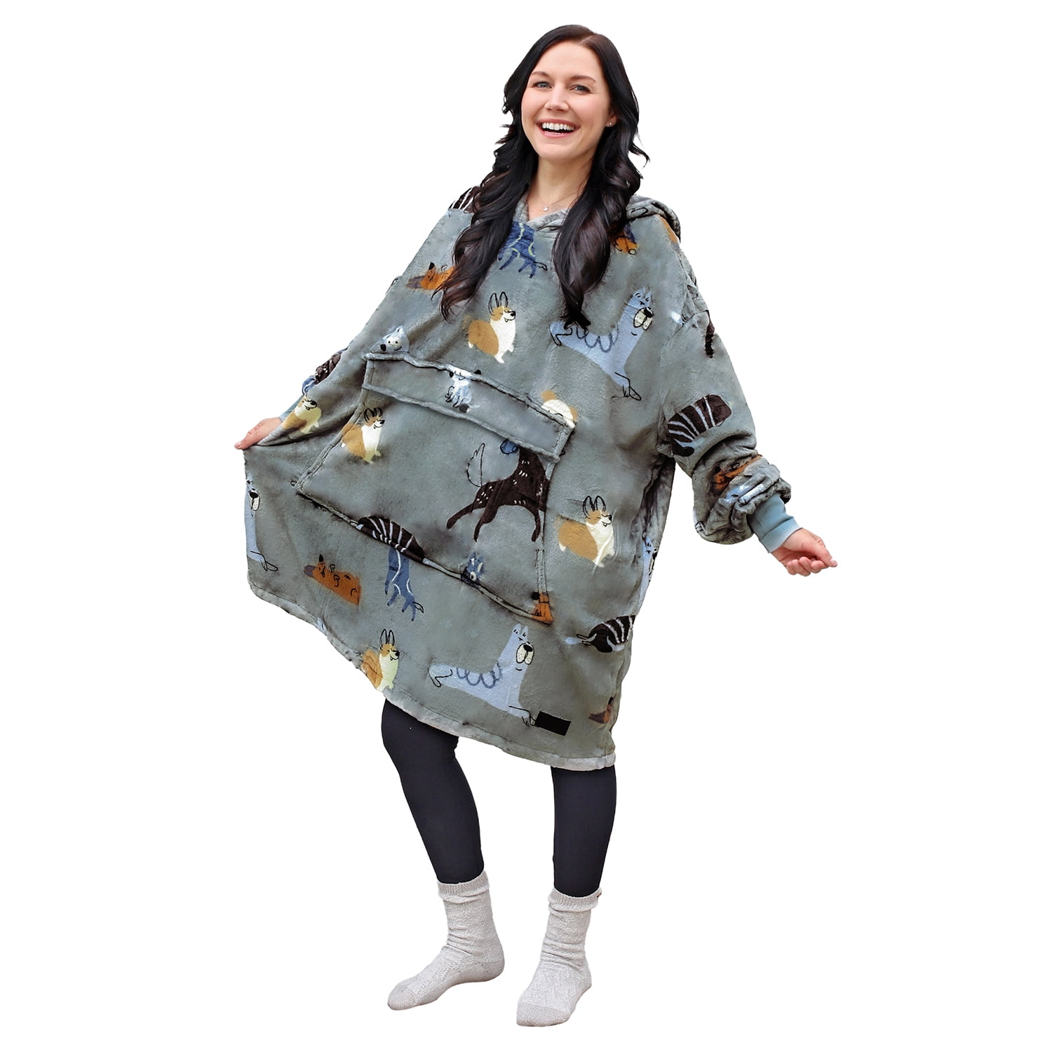 Catalonia Women's Hoodie Sweatshirt, Casual Pullover Sweater with front Pocket, Womens Fall Winter Clothing, Blanket Hoodie Sweatshirt, Dog Pattern