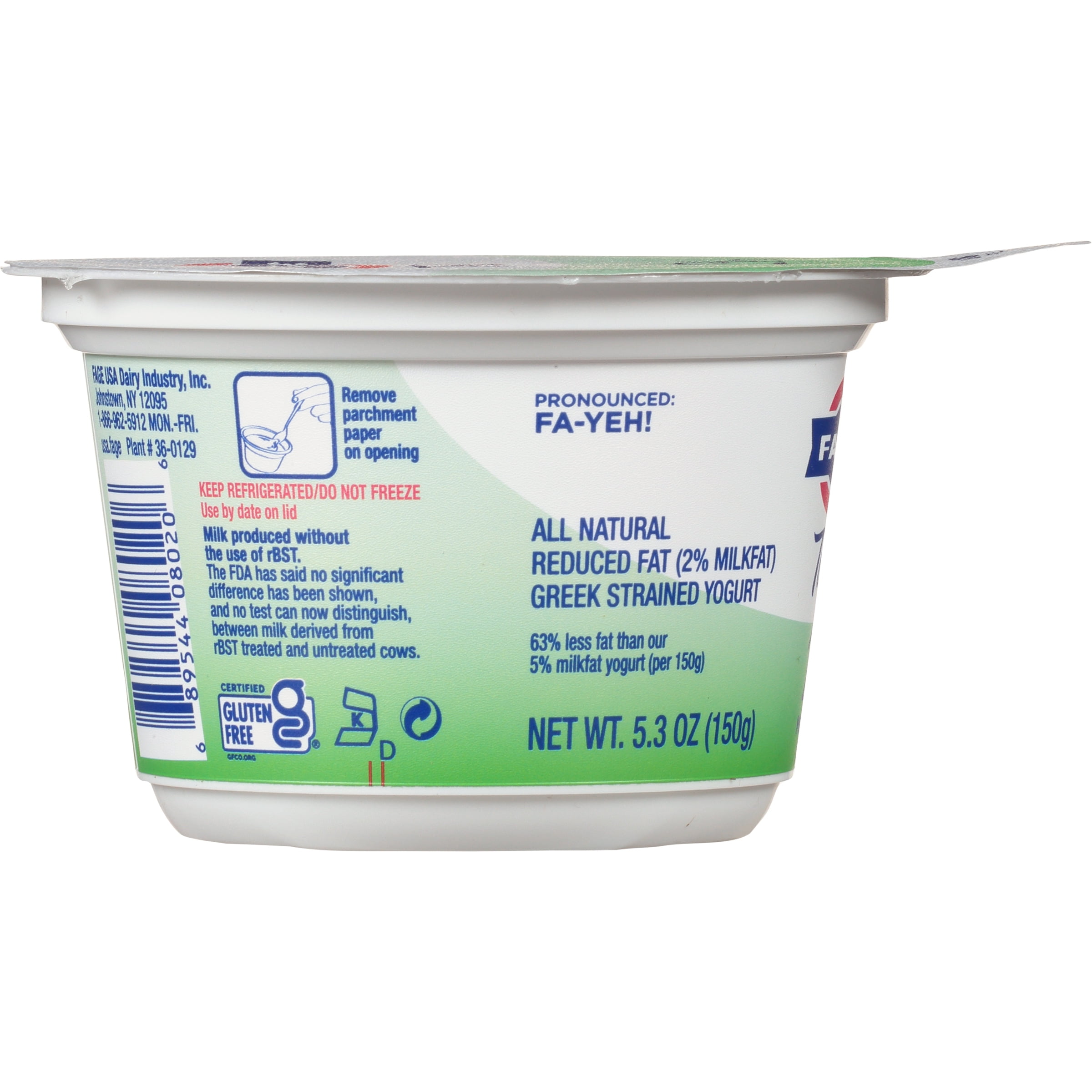 FAGE Total All Natural Reduced Fat Plain Greek Strained Yogurt, 5.3 oz