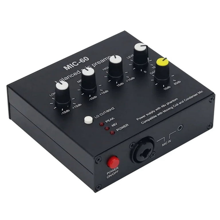 MIC-60 Preamplificatore Microfonico A 3 Bande – Equalizzatore Con Uscita CC E Jack 3,5 Mm, Facile Da Usare Per Condensatori E Dinamici