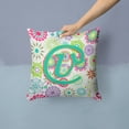 thumbnail image 2 of Letter V Flowers Pink Teal Green Initial Fabric Decorative Pillow, 2 of 4