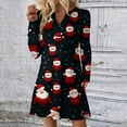 thumbnail image 2 of Women's Christmas Printed Dress Loose Fit V-Neck Casual Long Sleeze Holiday Party Dress, Flowy A-Line Vintage Style with Festive Pattern,Wine,Size M, 2 of 5