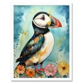 thumbnail image 1 of Puffin Bird With Flowers Folk Art Art Print Framed Poster Wall Decor 12x16 inch, 1 of 5