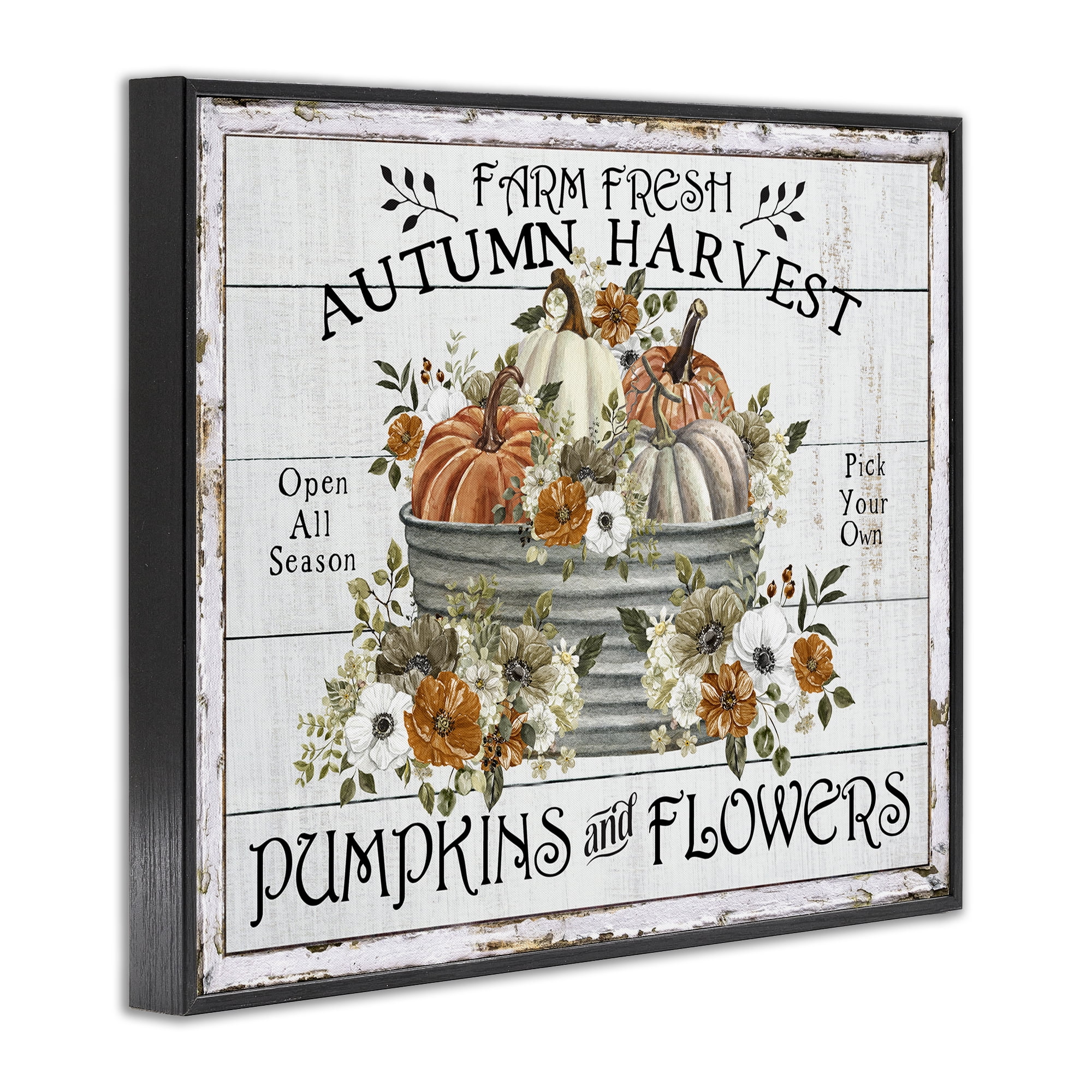 Stupell Industries Farm Fresh Harvest Pumpkin Holiday Painting Black Framed Art Prints Wall Art, 14 x 11