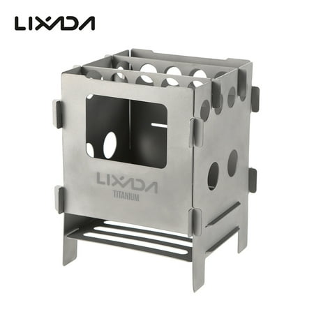 Lixada Portable Titanium Lightweight Folding Wood Stove Pocket Stove Outdoor Camping Cooking Picnic Backpacking (Best Light Backpacking Stove)