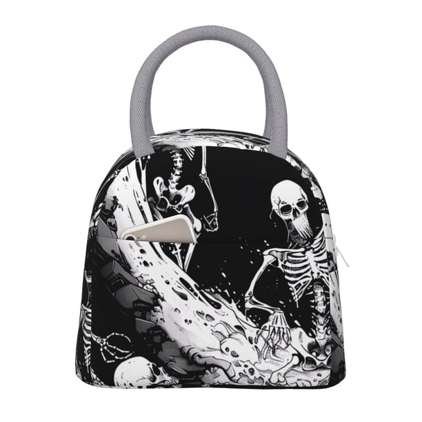Easygdp Skeleton Wave Artwork Bolsa de Almuerzo Insulada Grande, Forro de Aluminio, Diseño Espacioso, a Prueba de Fugas, Ideal para Trabajo, Picnics, Viajes y Actividades al Aire Libre