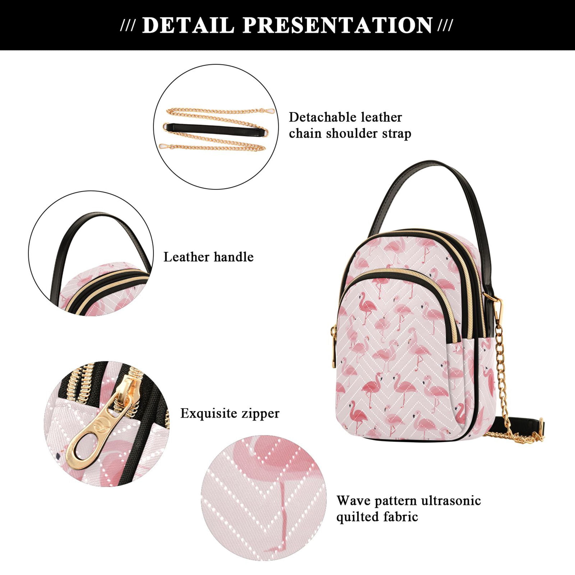 Small Crossbody Bags for Women Pink Flamingo Cute Cell Phone Wallet Multi Zipper Pockets Purse Handbag
