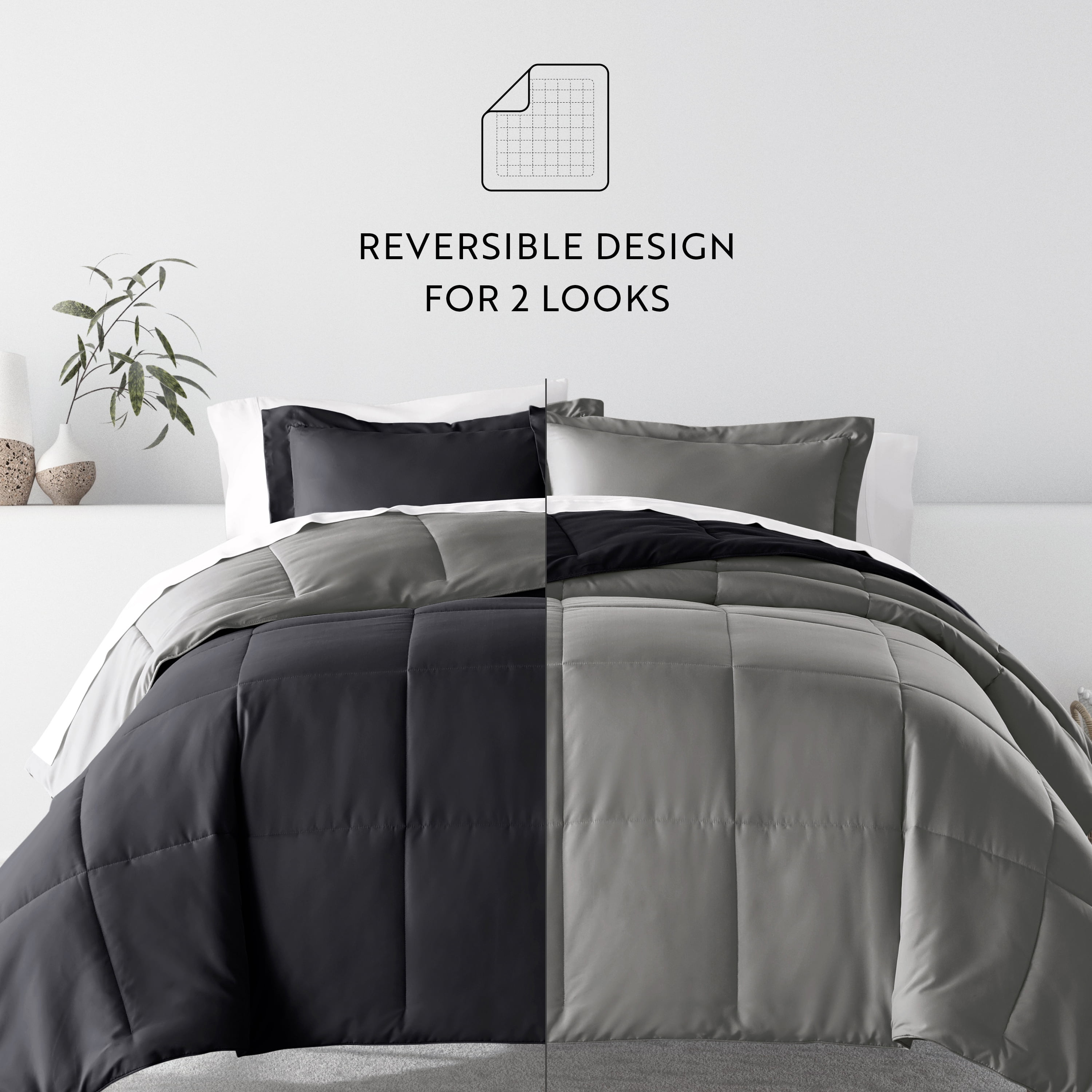 Noble Linens 7 Piece Bedding Bundle, Reversible Comforter and Patterned Sheet Set, King