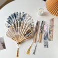 thumbnail image 3 of Slccxzc Folding Hand Fan Chinese Vintage Style Bamboo Silk Fan with Tassel, 3 of 7