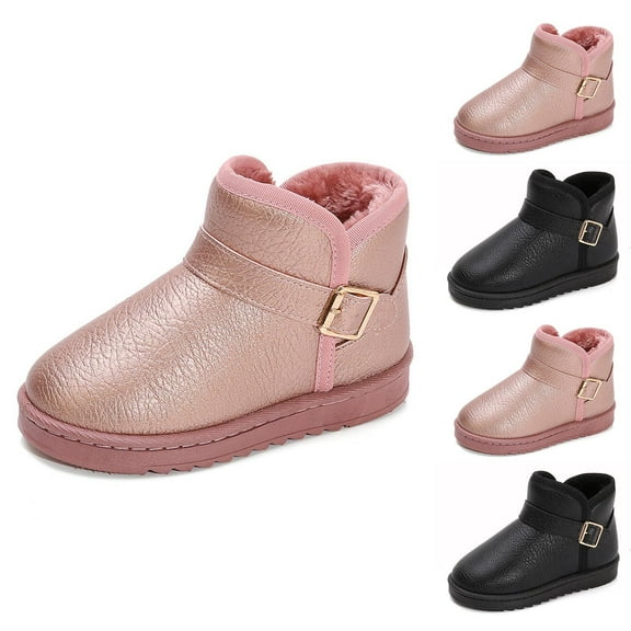 Comfy Girls' Fuzzy Ankle Boots Fleece Lined Slip-On Boots Soft Sole Thicken Flatform Comfortable Footwear Winter Fashion Footwear Foe Little And Big Girls