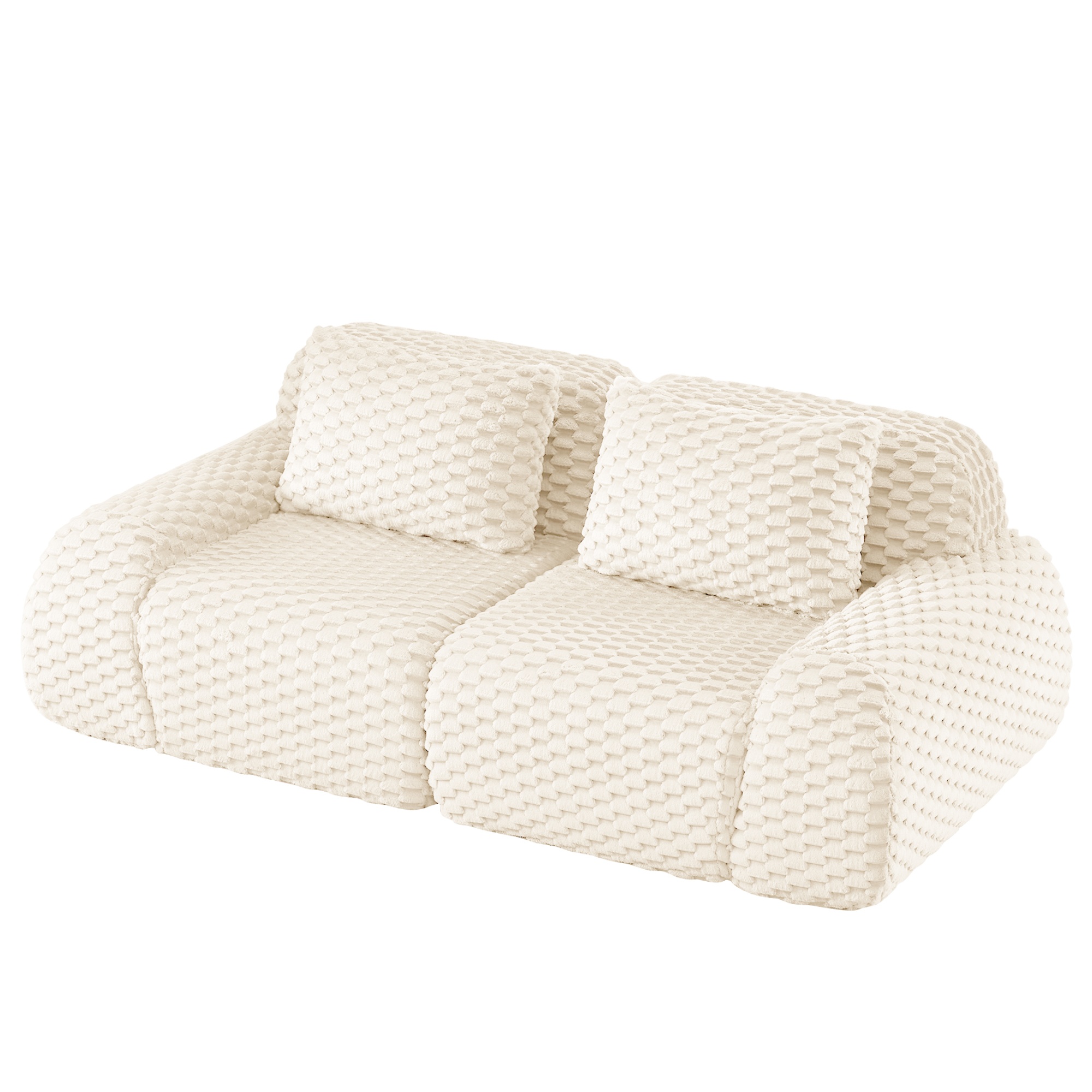 Aukfa 82" Modern Modular Cloud Sofa, Oversized Flannelette 2-Seater Couch with 29" Deep Seat & Two Pillows, No Assembly, White