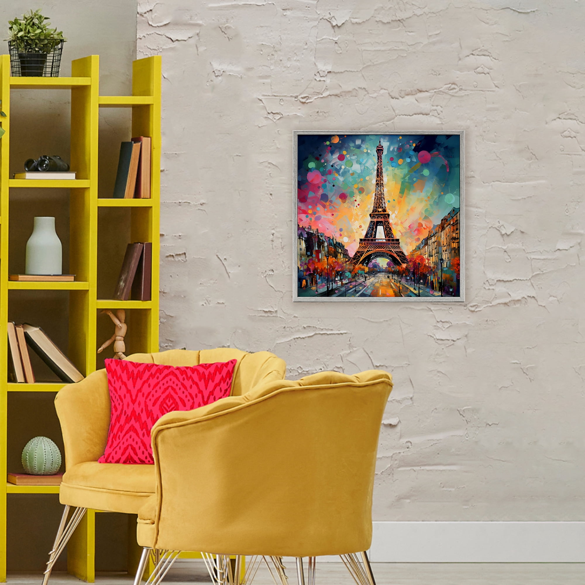 Stupell Industries Eiffel Tower with Vibrant Dots Gray Framed Giclee Art, design by Creative Studio