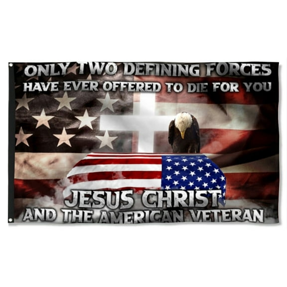 Cayyon Jesus Flag 3x5Feet Veteran Grommet Flag Jesus Christ And The American Veteran Flag Banner with 2 Brass Grommets