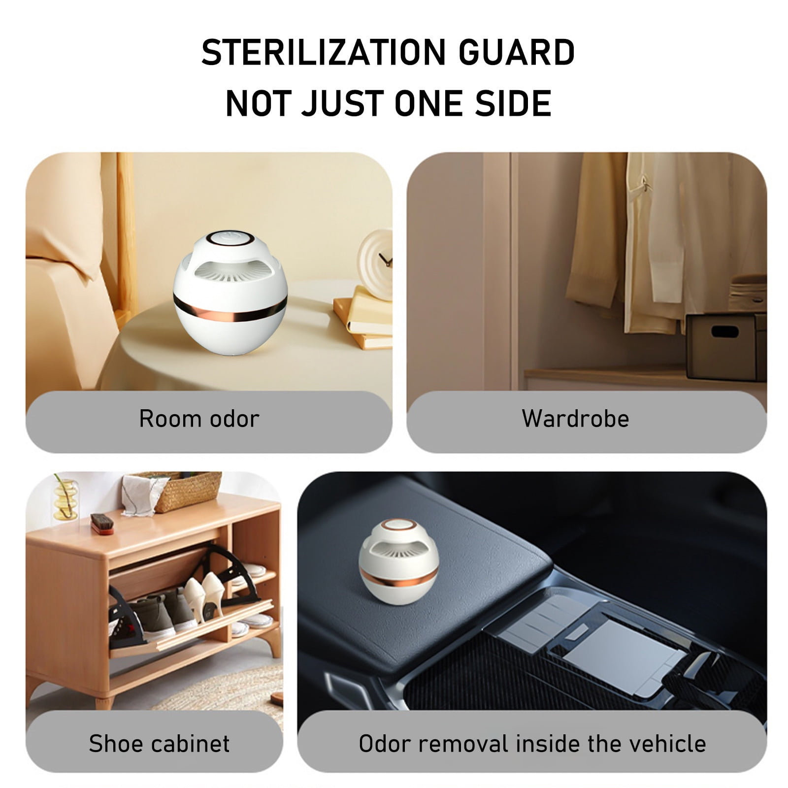 Compact Refrigerator Deodorizer with Ozone, Portable Mini Air Purifier for Fridge, Eliminates Odors Effectively, Rechargeable 1500mAh Battery, USB Charging, Home Kitchen Use (White)